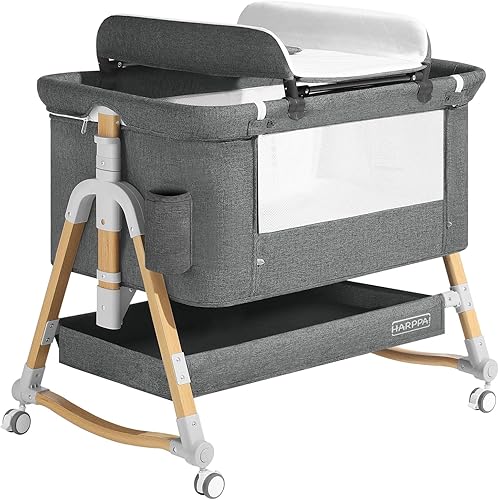 HARPPA Moisés para bebé (cambiador de pañales + mosquitero incluido), cuna ajustable con almacenamiento para recién nacidos, cuna portátil con