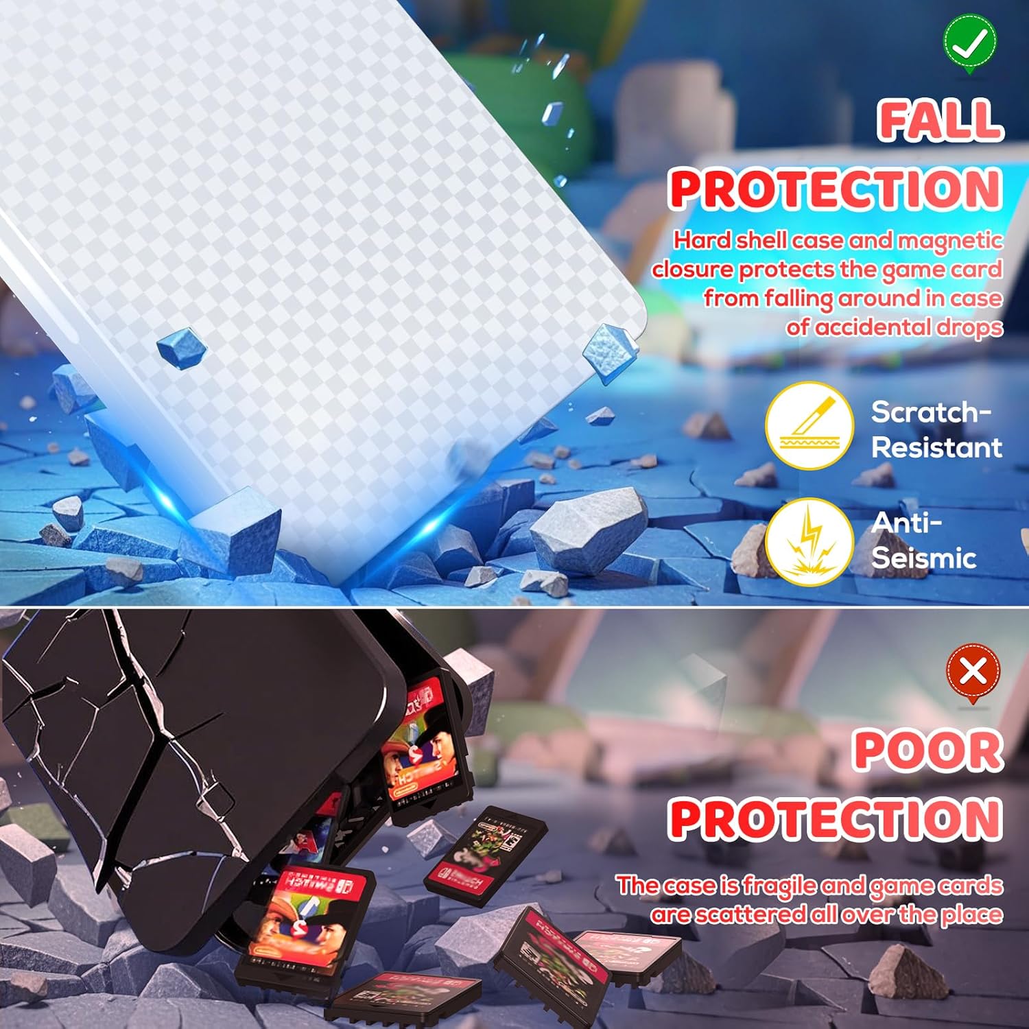 Game Case for Nintendo Switch 2/1, Lite, OLED - Game Holder for Switch Cartridges with 20 Game Card Slots & 20 Micro SD Card Slots, Magnetic Closure, Hard Shell Case with The Lanyard (White) - Image 2