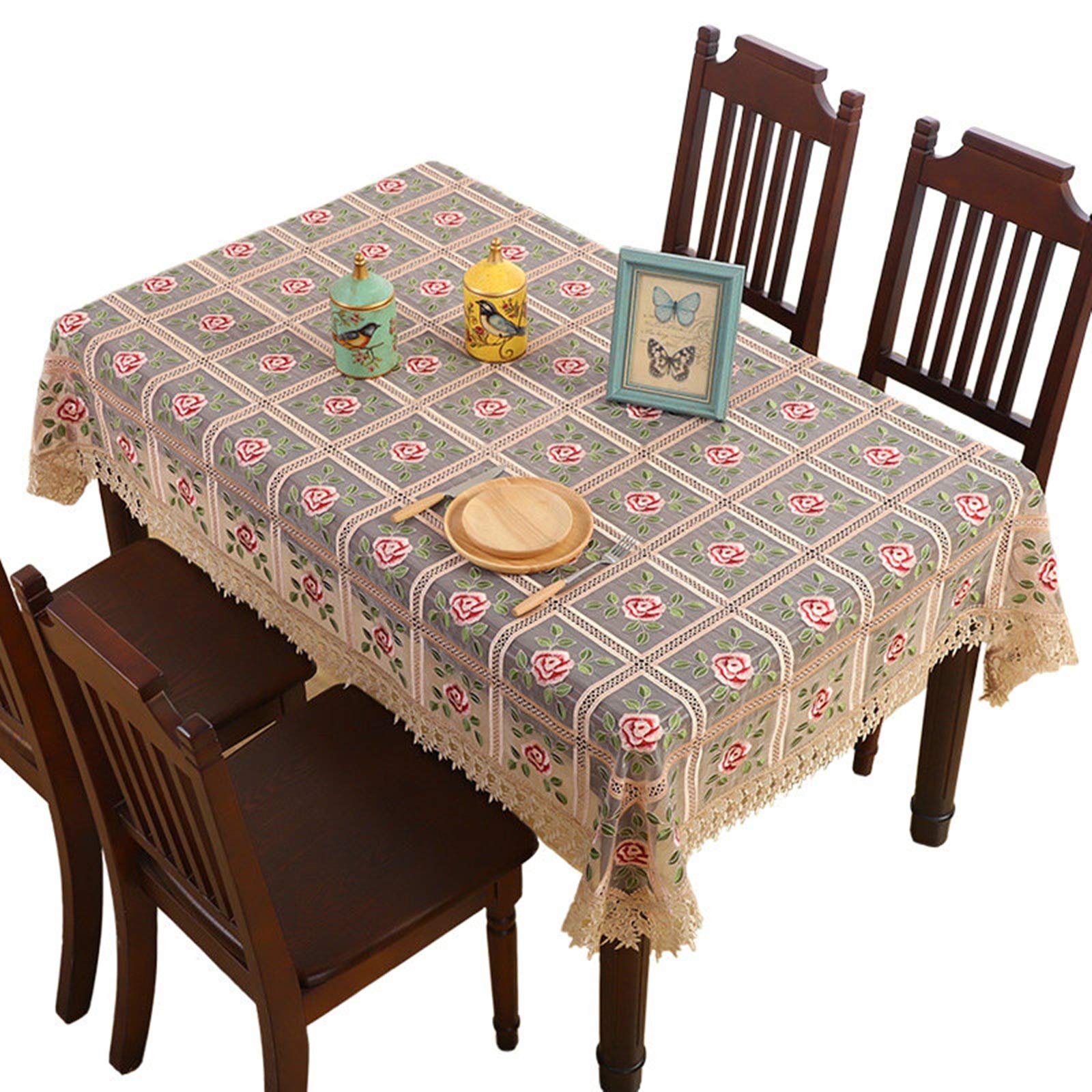 Nappe broderie de roses de style couverture moderne en polyester brun durable