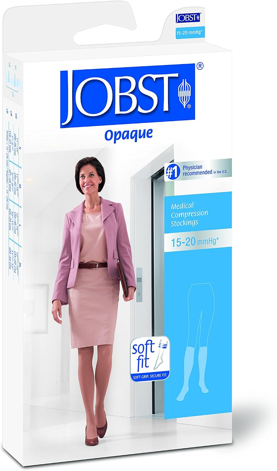 JOBST Opaque Knee High with SoftFit Technology Band, 15-20 mmHg Compression Stockings, Open Toe, Small, Natural