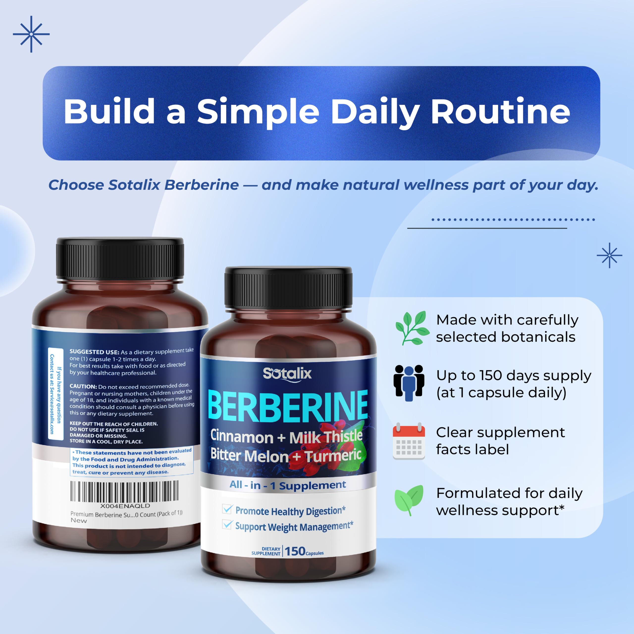 Sotalix Berberine Complex with Cinnamon for Metabolic & Digestion, 150 Caps — Amazon image 9