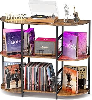 Large Vinyl Record Storage Cabinet with LED Light, Record Player Stand with Vinyl Storage Holds up to 350+ Albums, Wooden Record Player Table, Turntable Stand for Record Storage and Display