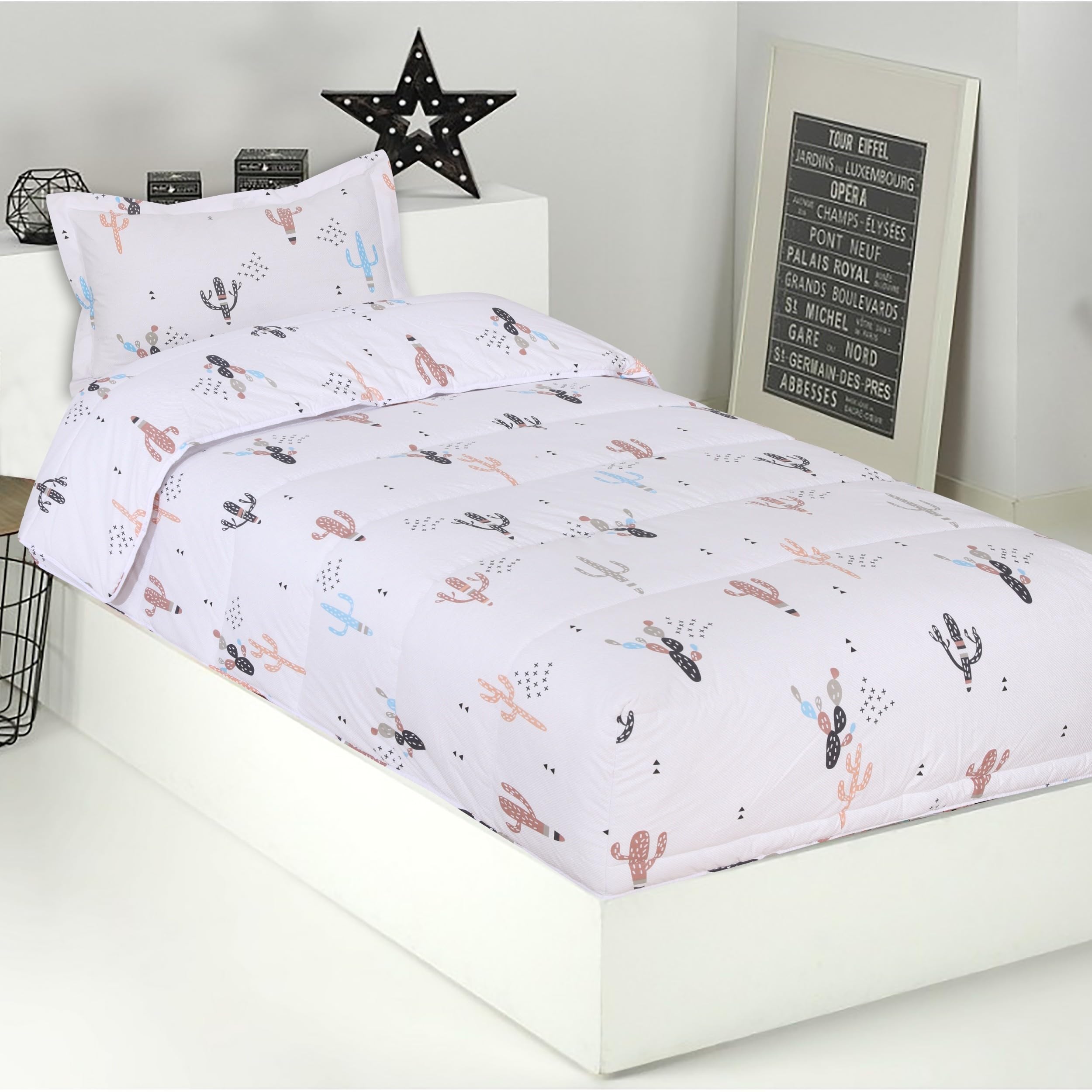 DHESTIA HOME Edredón Ajustable Cama Infantil Cactus Color Único Talla Cama 90