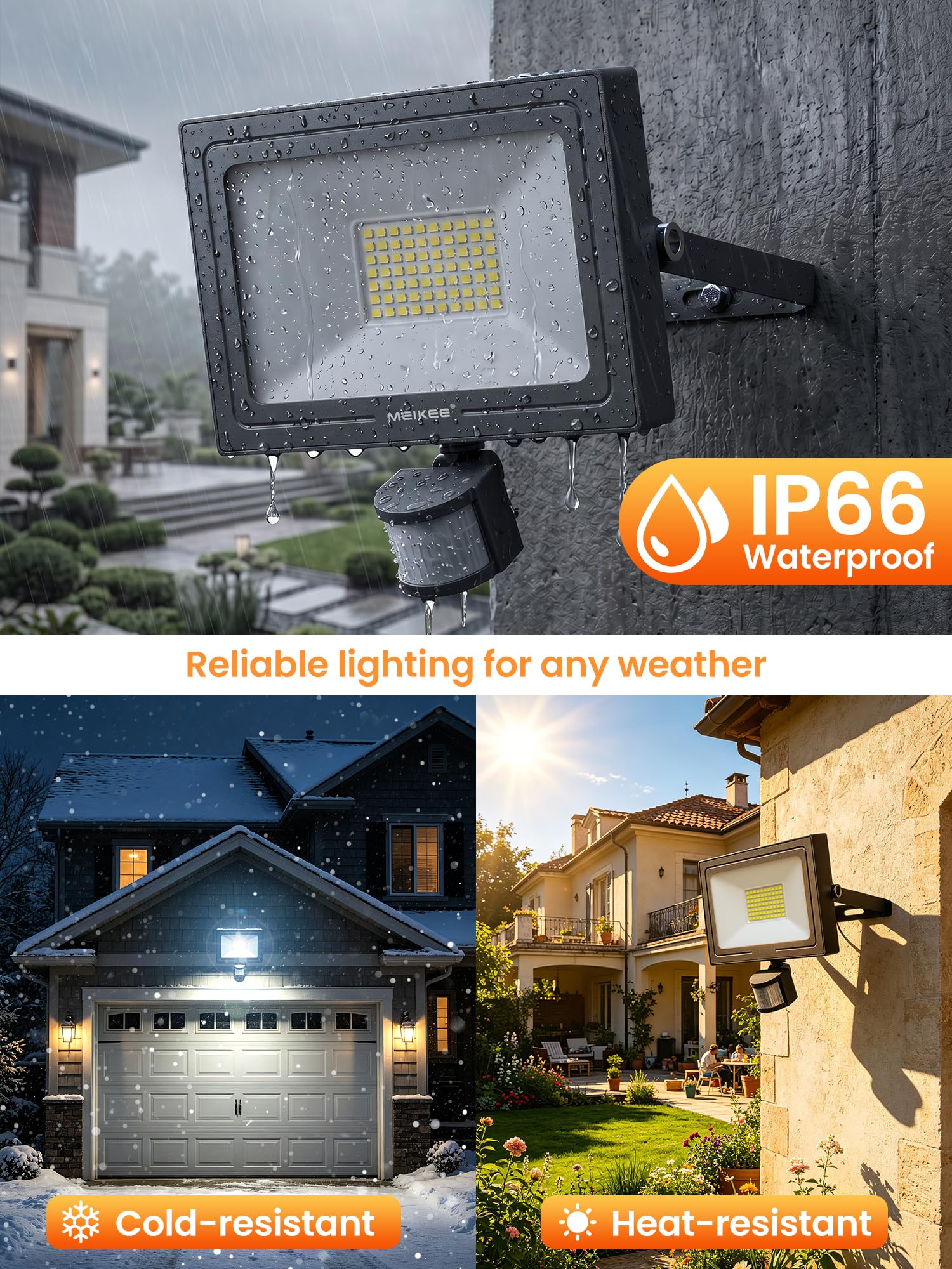 MEIKEE 60W Foco Led con Sensor de Movimiento, IP66 Impermeable Foco Proyector LED Exterior 5640LM 6500K Blanco Frío Luz de Seguridad con Mando a Distancia 4 Modos para Jardín, Patio, Entrada, Garaje