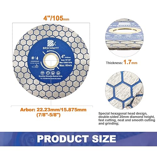 Miniatura 9 de Rueda de corte de granito de diamante de 5 pulgadas, amoladora angular soldada al vacío de 4.921 in, hoja de diamante para corte seco y húmedo,
