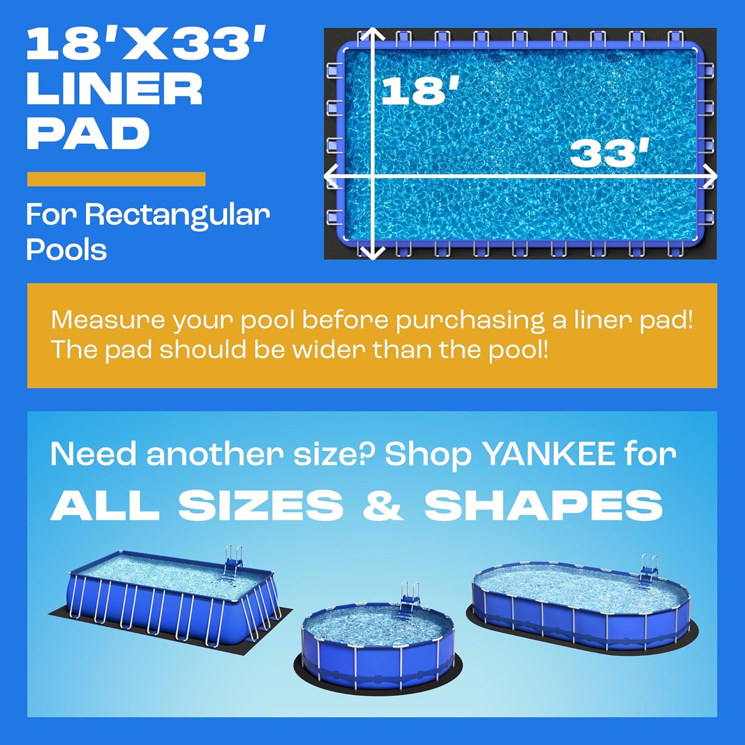 Yankee Pool Liner Pad, 18x33 Ft Rectangular Puncture Proof Pool Mat, Above Ground Pool Liner Protector Against Tearing, Grass, Under Pad to Prolong Swimming Pool Liner Life