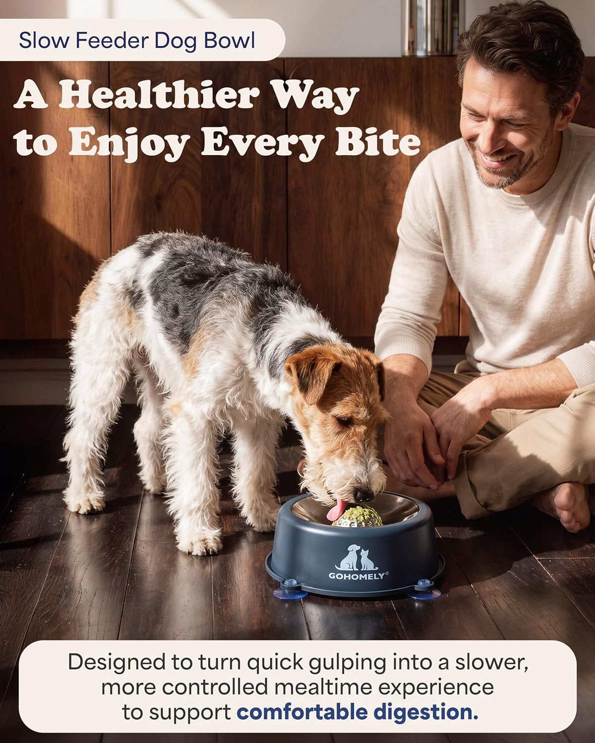 Premium Slow Feeder Dog Bowl with Stainless Steel Rolling Ball image 3