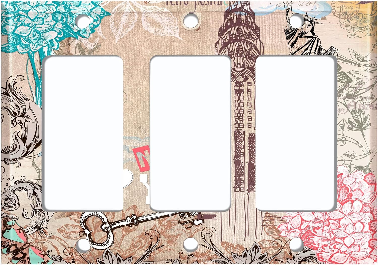 Metal Light Switch Plate Cover Elegant Floral Landmarks New York PRS025