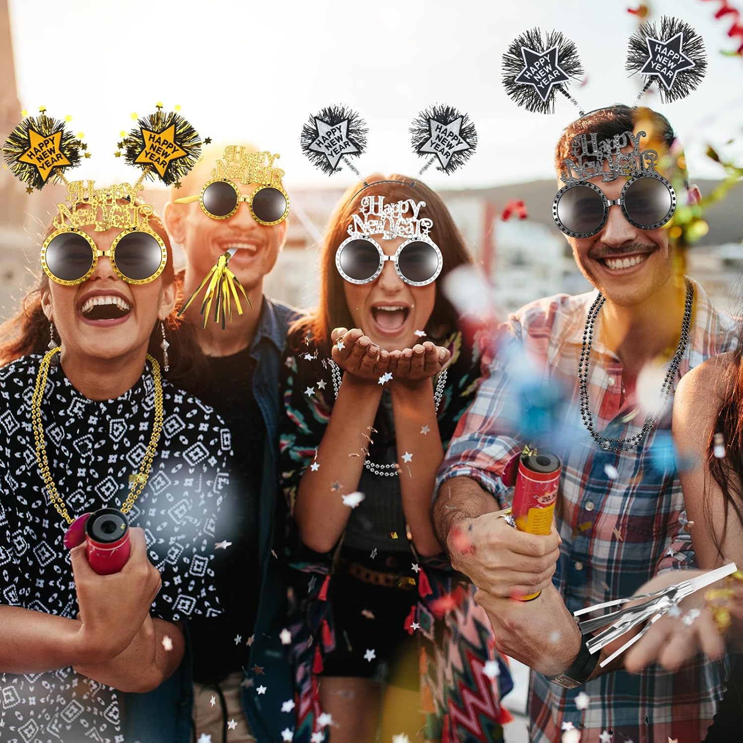 2026 New Years Eve Party Supplies for Guests Happy New Year Headbands Hats Noise Makers Glasses Necklace - Image 5