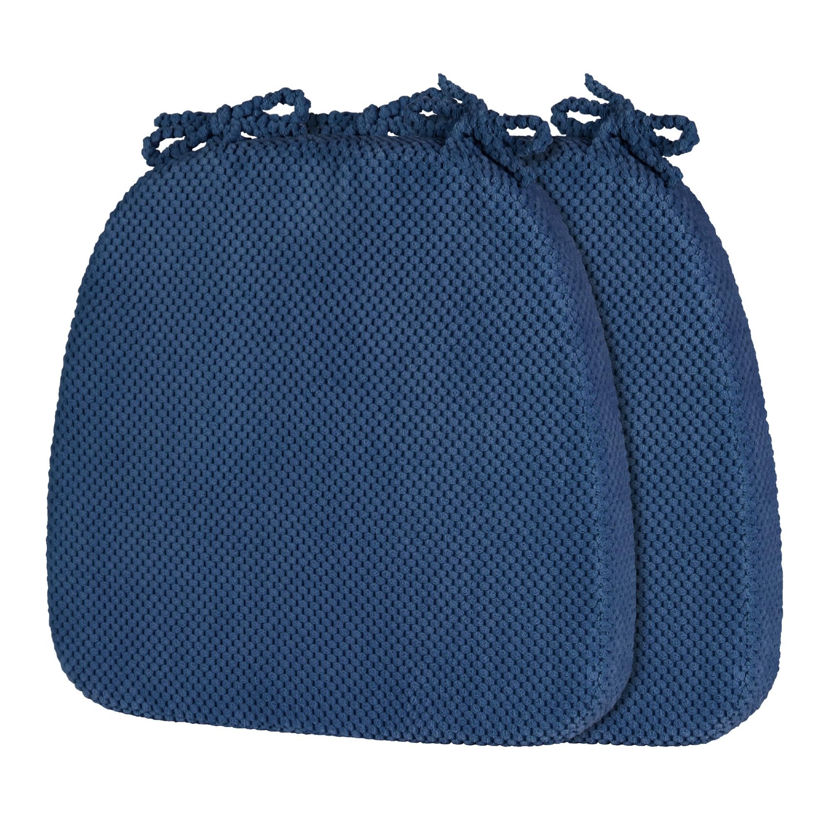 2 Pack Navy Blue Chair Cushions with Ties Removable Covers, D-Shape Dining Kitchen Chair Seat Pads Non Slip 17"x16"