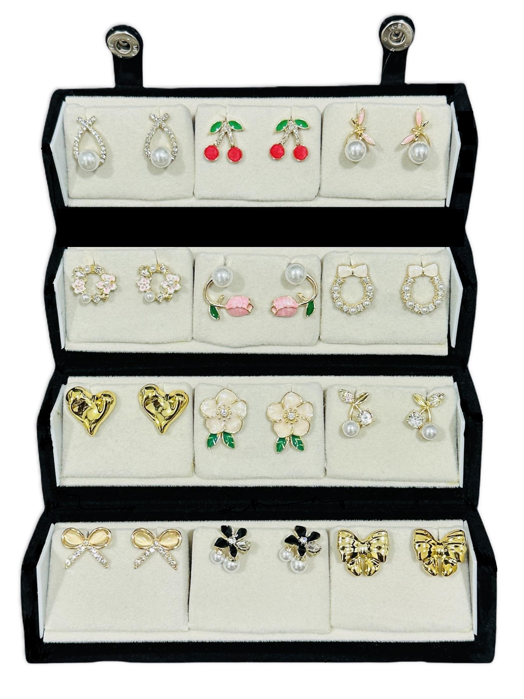 Oxidized Designer Stud Earrings Set of 12 with Folding Jewelry Box | Traditional & Modern Earring Set for Women & Girls-image-16