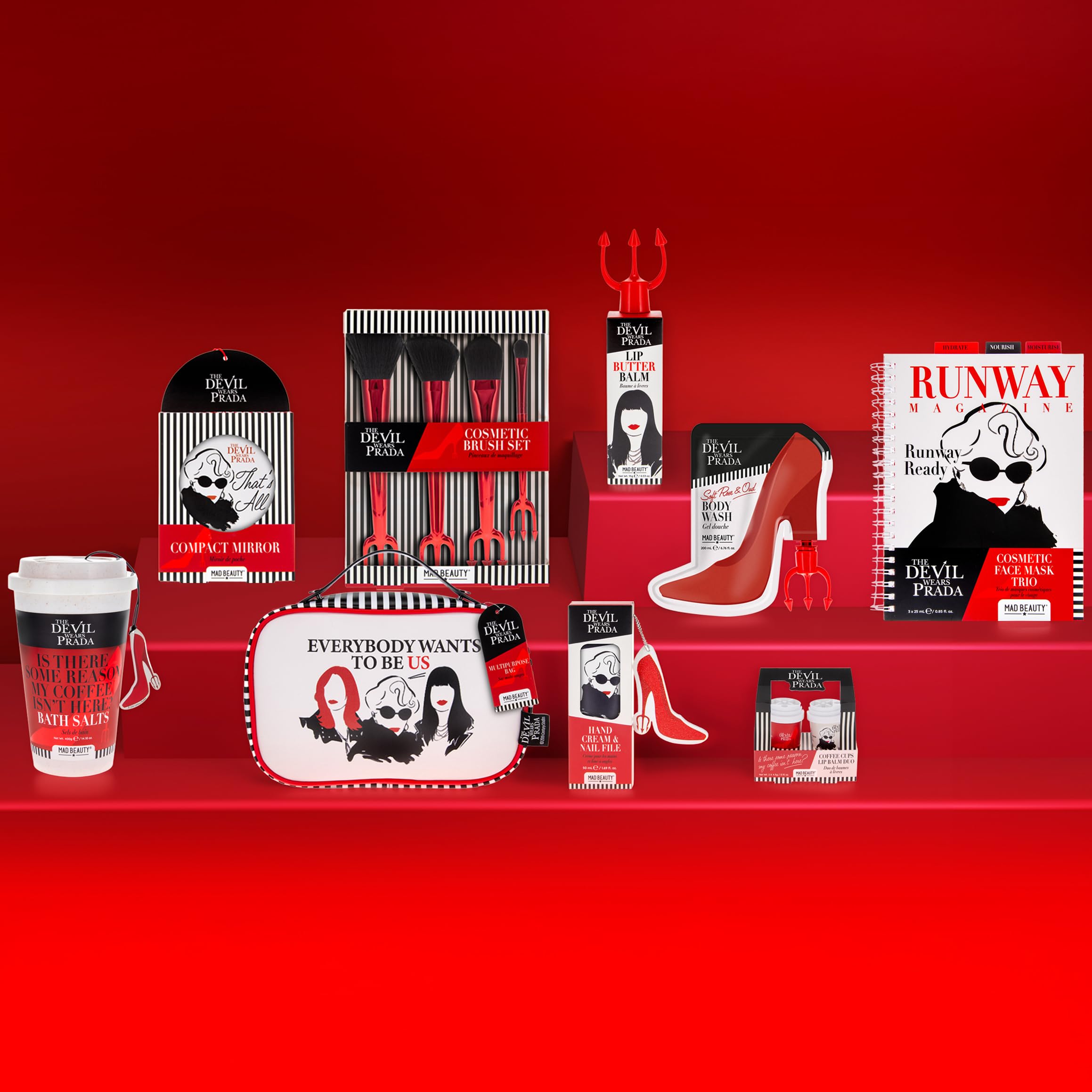 The Devil Wears Prada Kosmetikpinsel-Set | Offiziell lizenziert | Powder Blush Foundation Lidschatten | 4-teilige professionelle Make-up-Pinsel | Mad Beauty