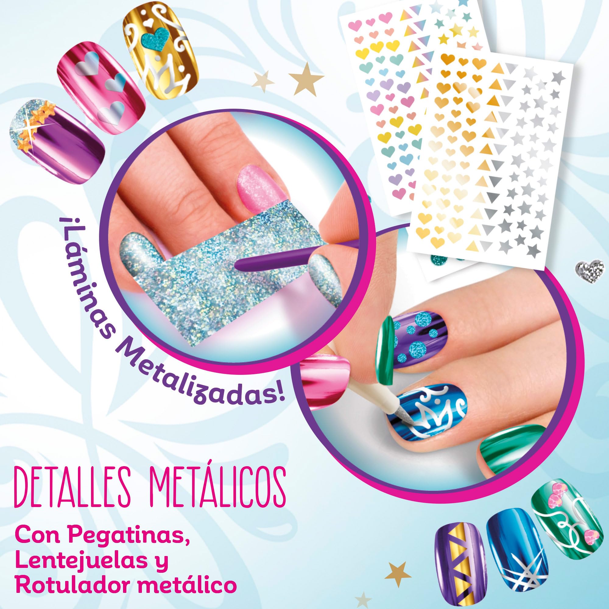 COLORBABY Zestaw lakierów do paznokci Shimmer N Sparkle, zawiera 6 lakierów, 2 woreczki z cekinami, 2 arkusze naklejek, pilnik i metaliczny marker, zabawki dla dziewcząt, manicure (46918)