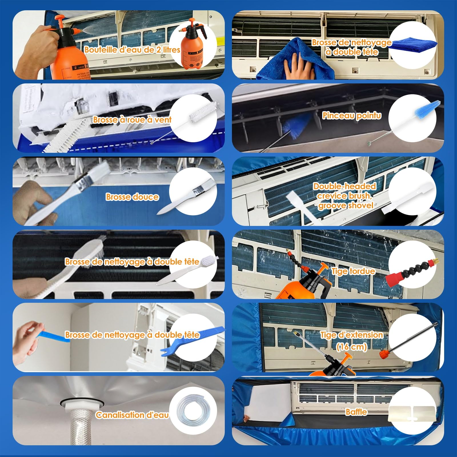 kit entretien climatisation, kit de nettoyage climatisation split pour Climatiseur (Bleu et blanc transparent, Type Z)