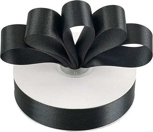 Miniatura 7 de MEEDEE Cinta negra de satén negro de 1 pulgada, cinta de satén de doble cara Lux por 50 yardas, cinta de poliéster negra para envolver manualidades,