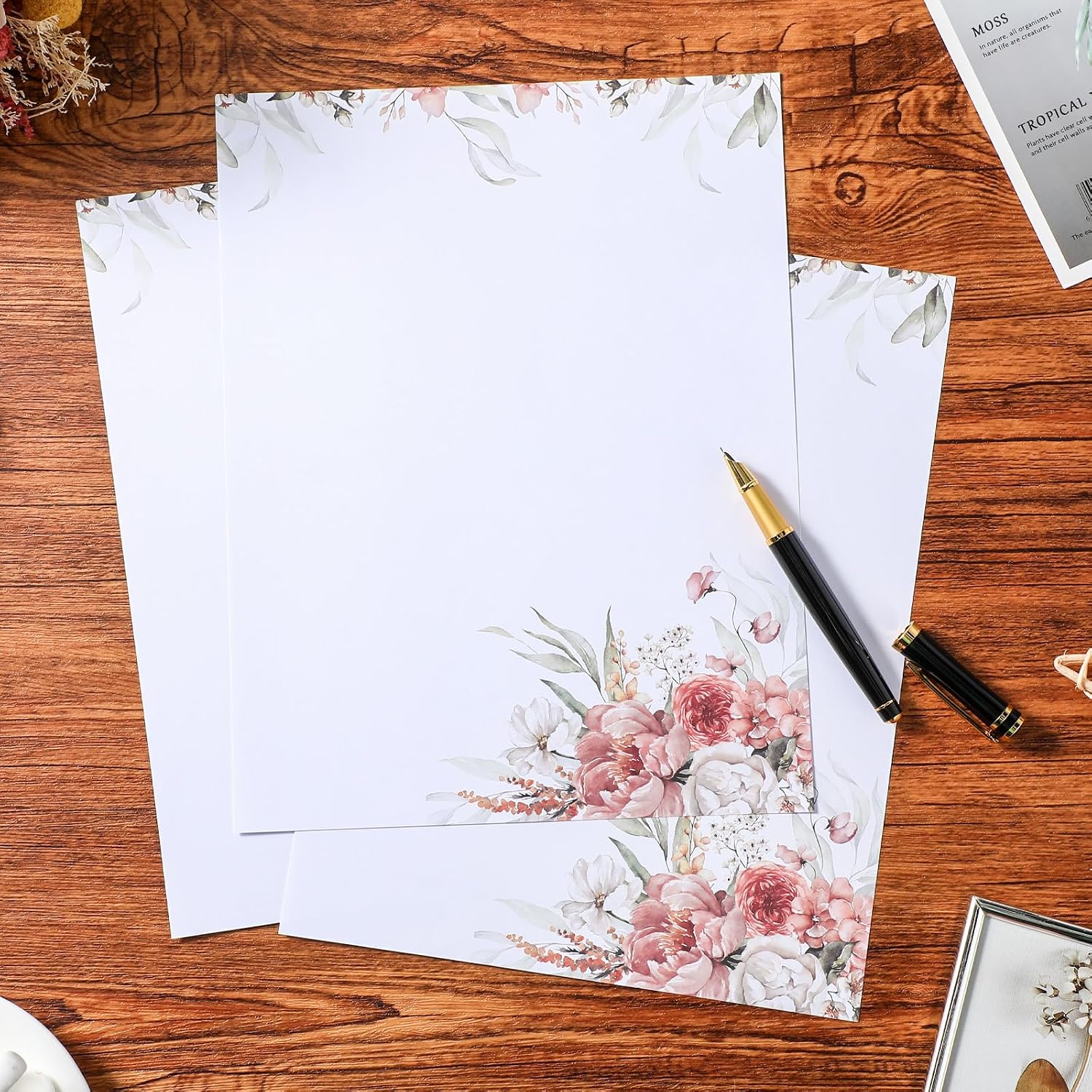 Roowest 150 Sheets Floral Printer Paper Decorative Stationery 8.5 x 11'' image 3