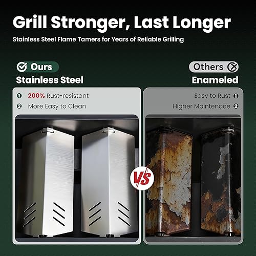 Miniatura 5 de GREEN PARTY Combo de Parrilla y Plancha de 2 Quemadores, Parrilla de Barbacoa de Gas Propano 2 en 1 con Placa de Hierro Fundido, Salida de 20,000