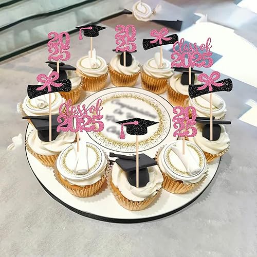 Miniatura 48 de 36 piezas con purpurina 2025 temática de graduación 2025 para cupcakes para diploma de clase de 2025, para graduación de clase de 2025, suministros