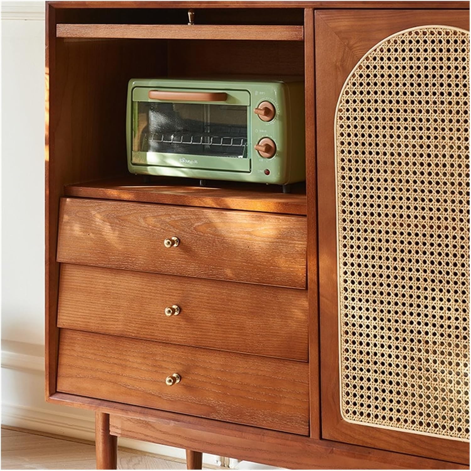 Buffet Cabinet Solid Wood Rattan Sideboard Living Room Storage Cabinet Entryway Pantry Kitchen Cabinet