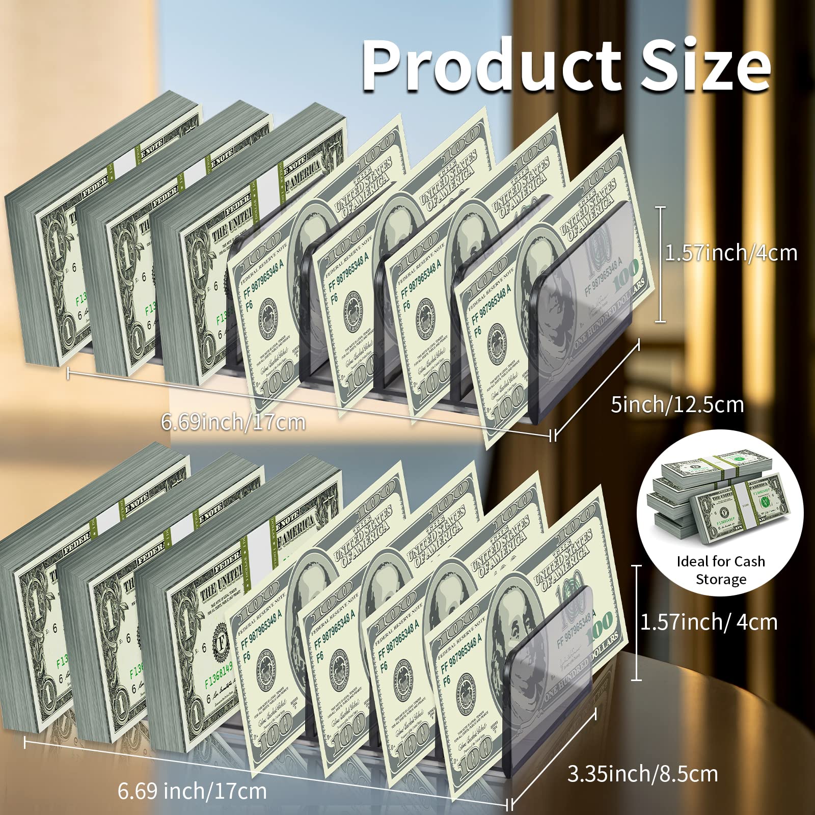 SUMTree 2pcs Porte-monnaie Papier En Acrylique Séparateur De Billet De Banque 7 Emplacements Transparent Support De Bureau Pour Enveloppes, Cartes De Visite, Billets