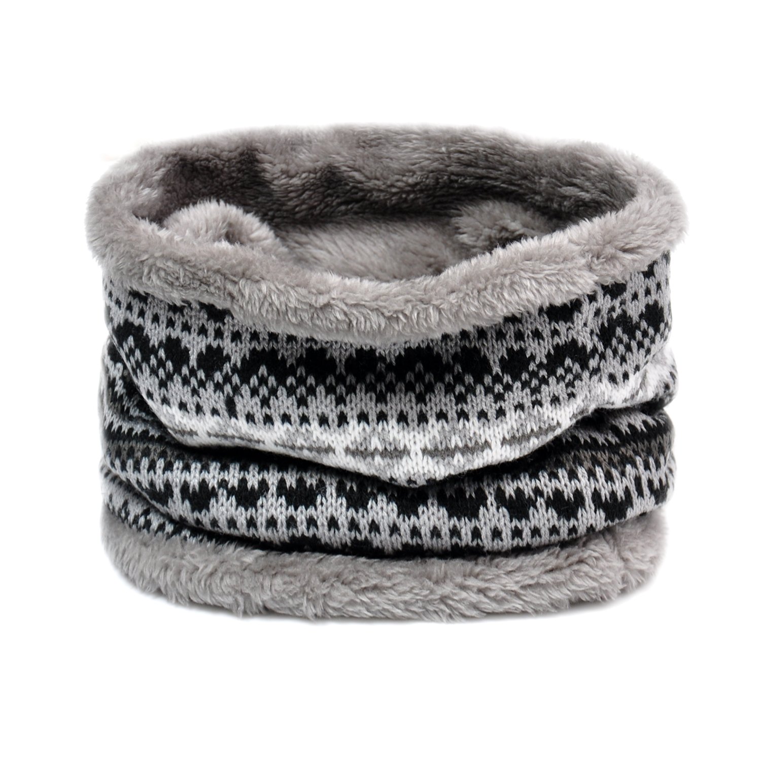 Lo Shokim Winter Double-Layer Fashion Fleece Lining Knit Neck Warmer Circle Scarf Windproof