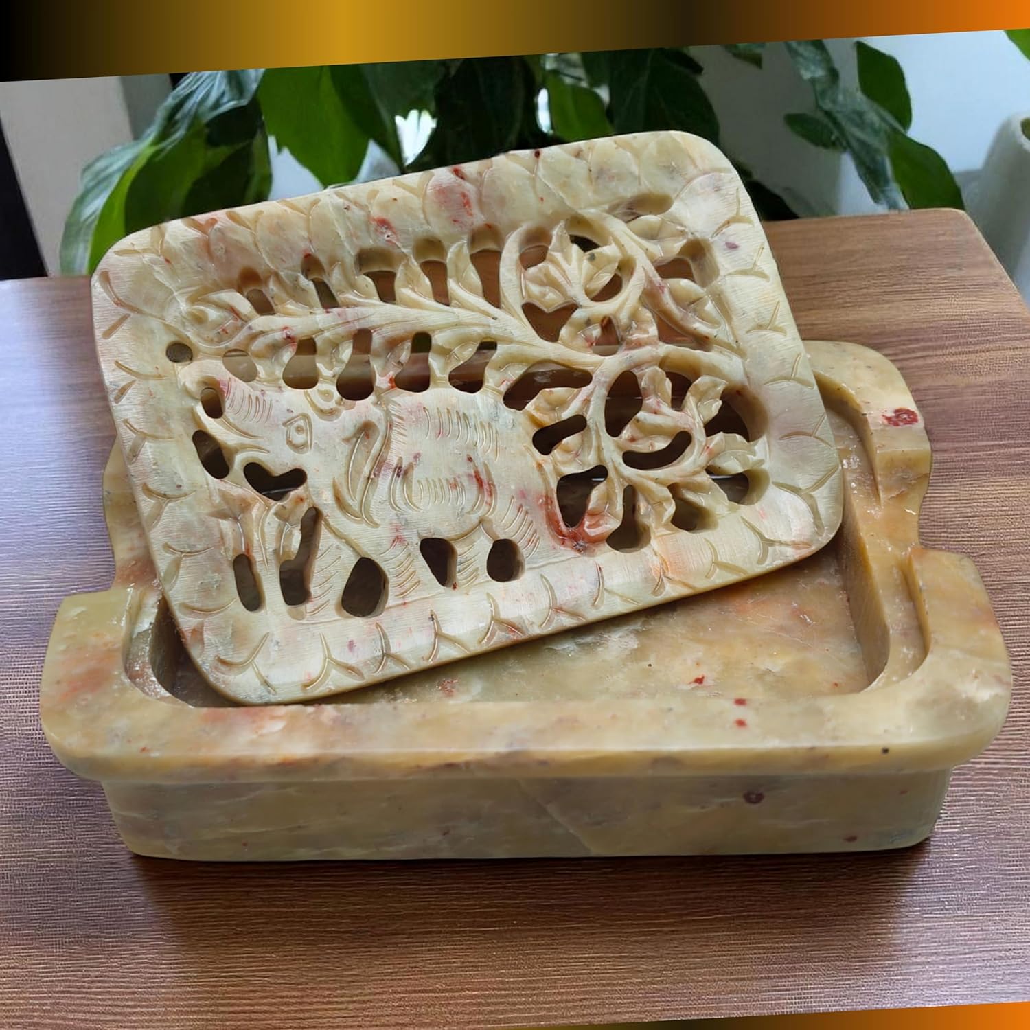 Handmade Marble Soap Dish – Polished Soapstone Soap Holder for Bathroom, Beautifully Crafted Shower Tray, Waterfall Soap Saver, Decorative Stone Art Bath Accessory for Sink or Counter