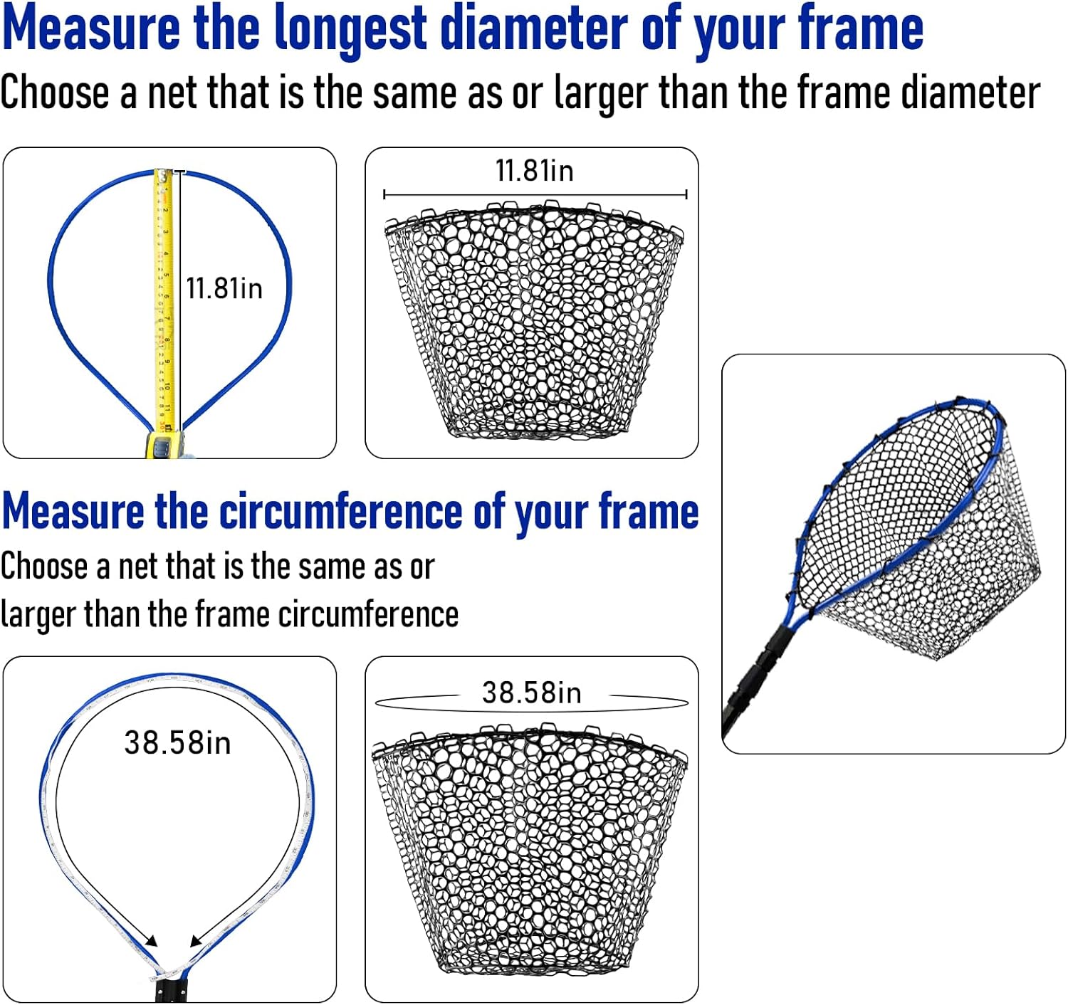 Dr.Fish Fishing Landing Net Replacement Rubber Fishing Net Without Handle Foldable Mesh Netting for Freshwater Saltwater