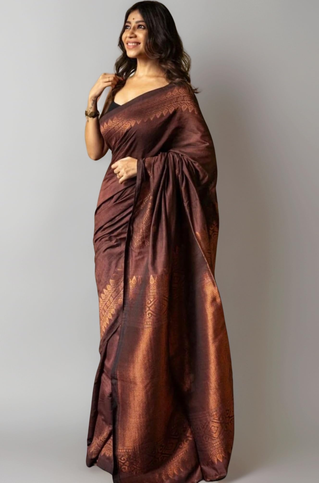 SGF11 Women's Kanjivaram Soft Cotton Linen Silk Saree With Blouse Piece