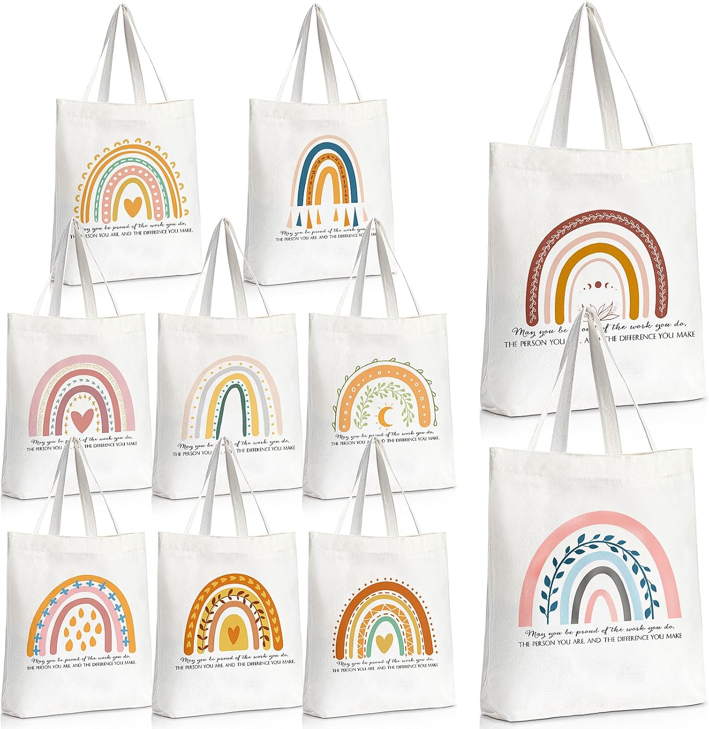 Woanger 10 Pcs Thank You Gift Rainbow Canvas Tote Bags