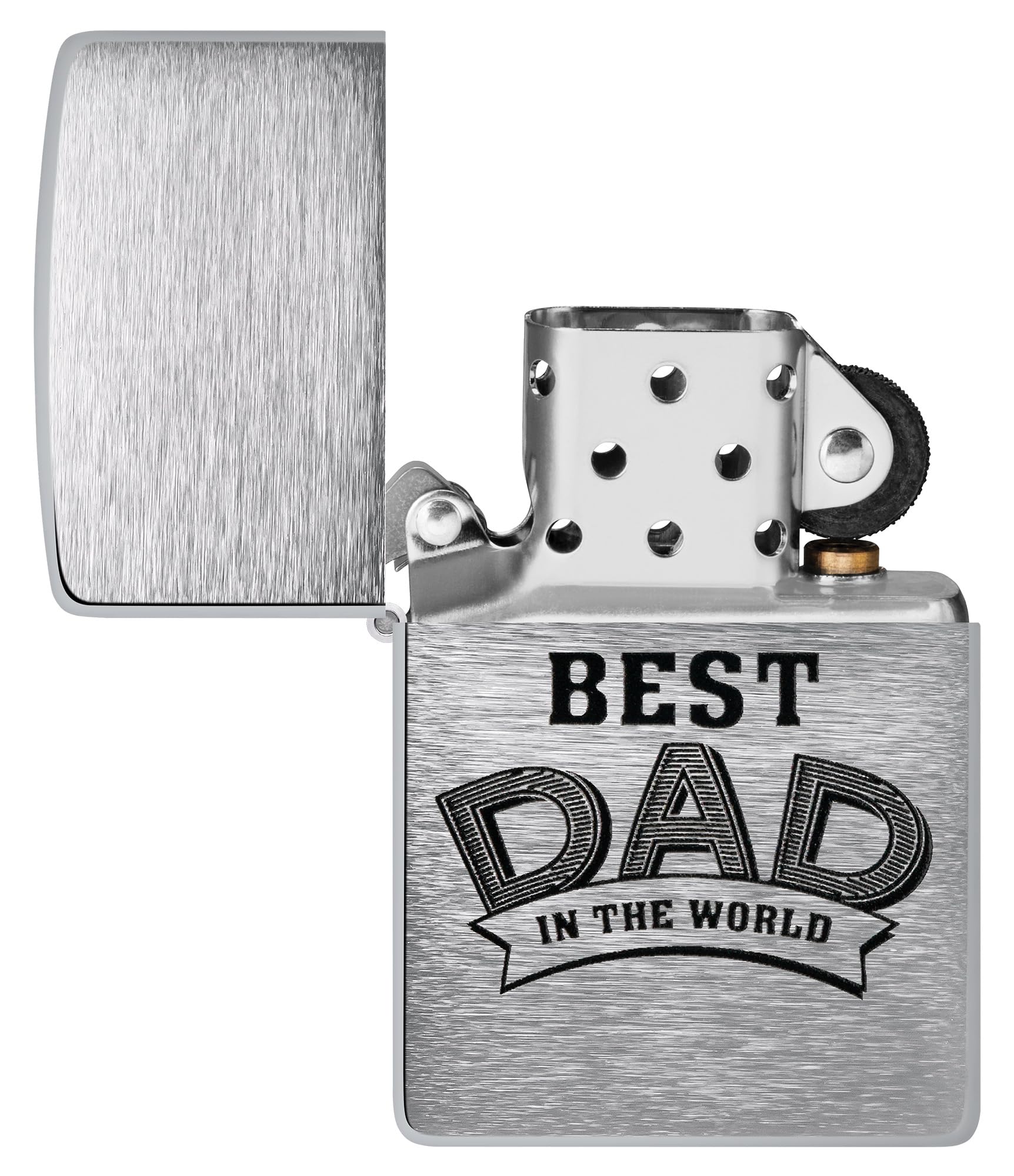 Zippo Encendedor a Prueba de Viento - Best Dad - Acabado Cromo Cepillado, Inscripción a Color - Recargable - Reutilizable - Diseño a Prueba de Viento - Caja de Regalo - Hecho en EEUU