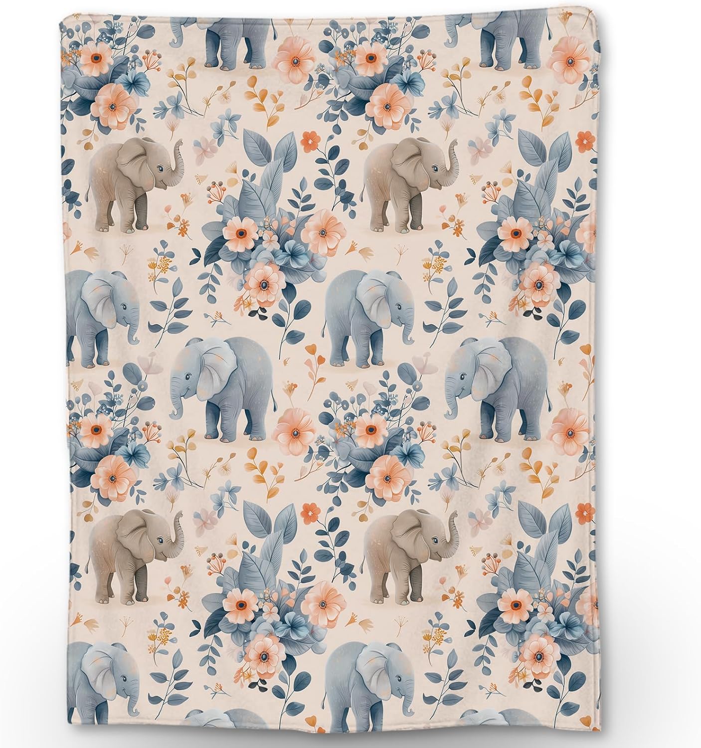Cute Elephant & Flowers Blanket, Soft Warm Fuzzy Lightweight Flannel Watercolor Art Throw Blanket for Couch, Bed, Decor, Travel & Outdoor, Cozy Blankets for Adults Women Girls 60×50 in