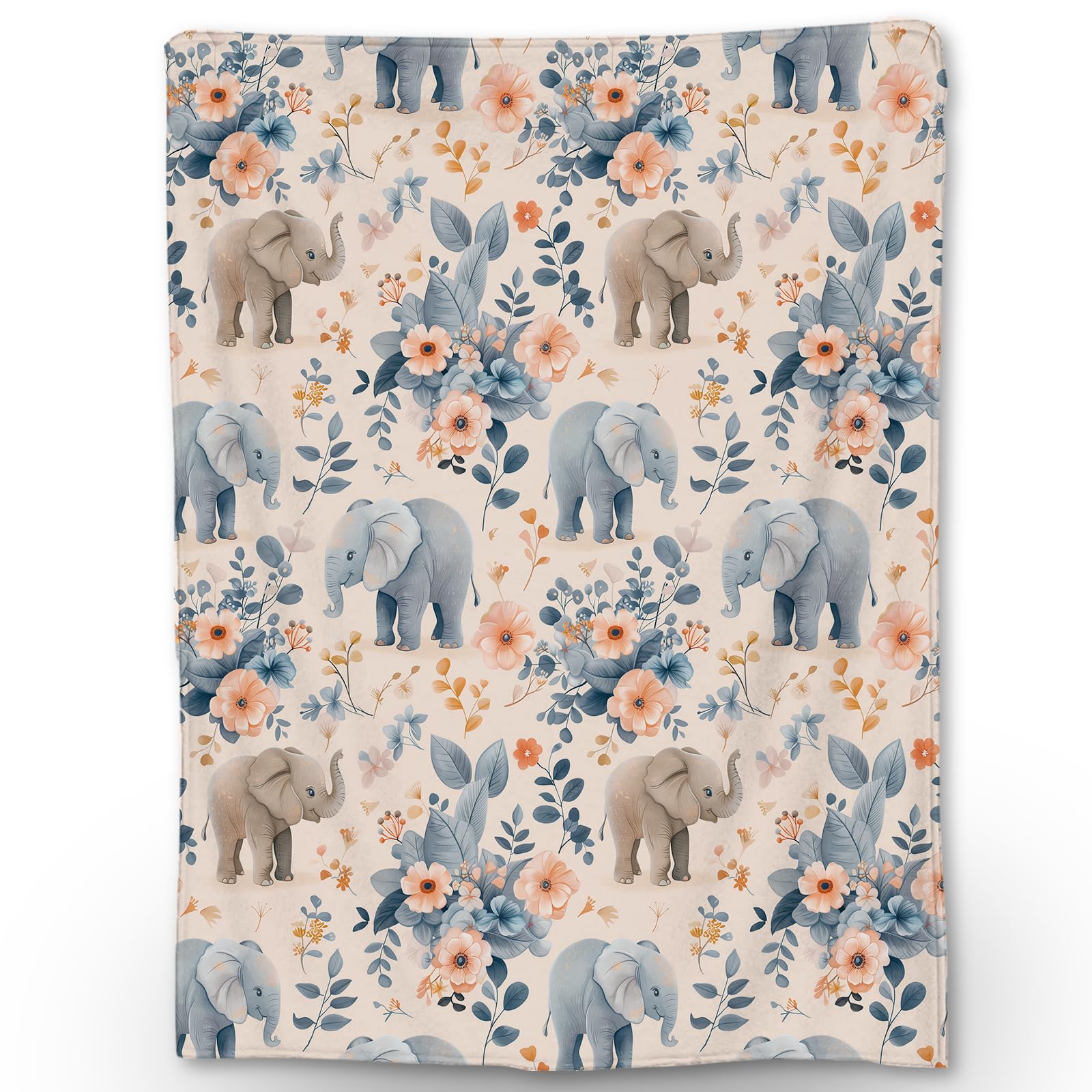 Ti Caldi Cute Elephant & Flowers Blanket, Soft Warm Fuzzy Lightweight Flannel Watercolor Art Throw Blanket for Couch, Bed, Decor, Travel & Outdoor,