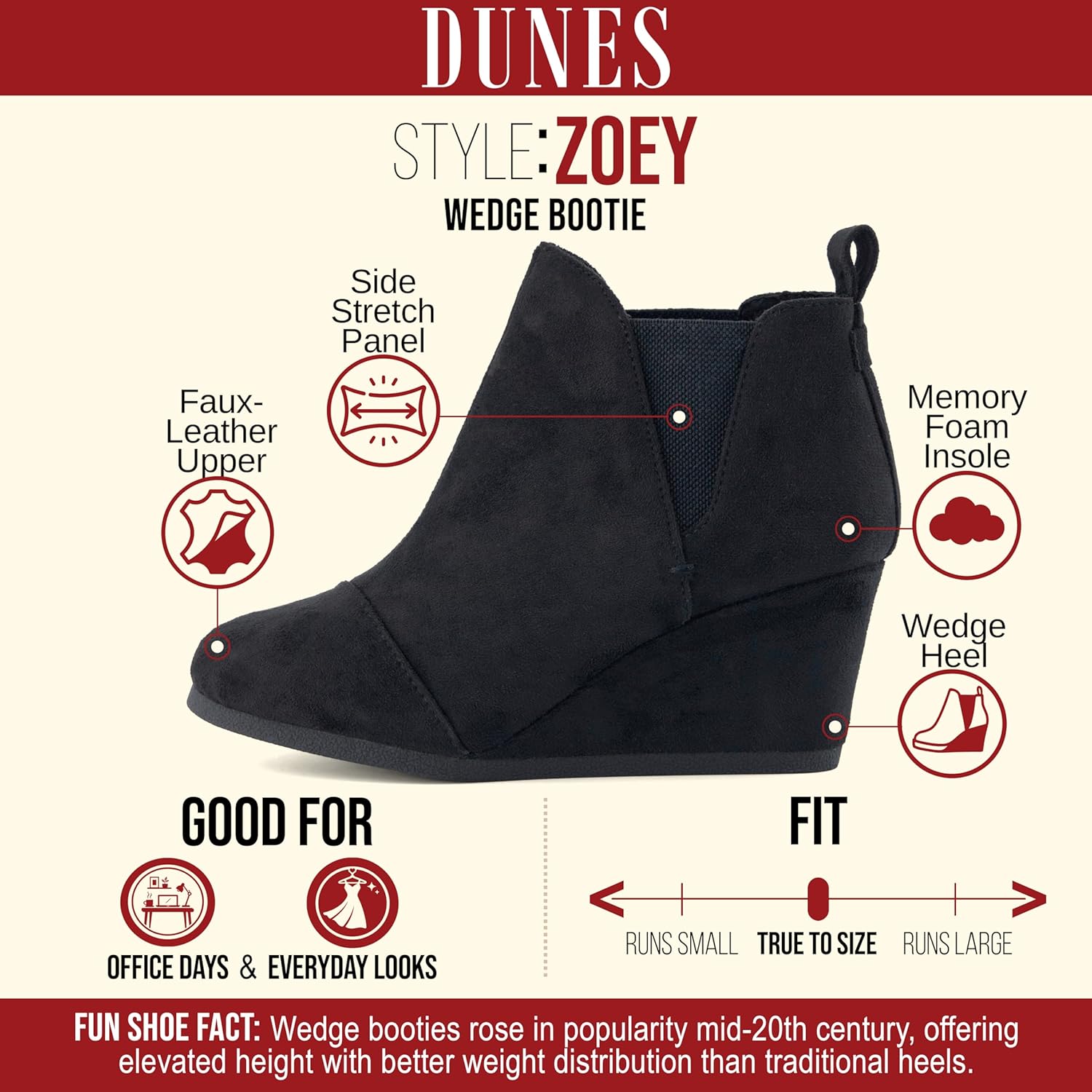 Dunes Women's Zoey Wedge Bootie, Soft Vegan Suede, Easy Slip-On Design, Memory Foam, Wide Widths Available - Image 4
