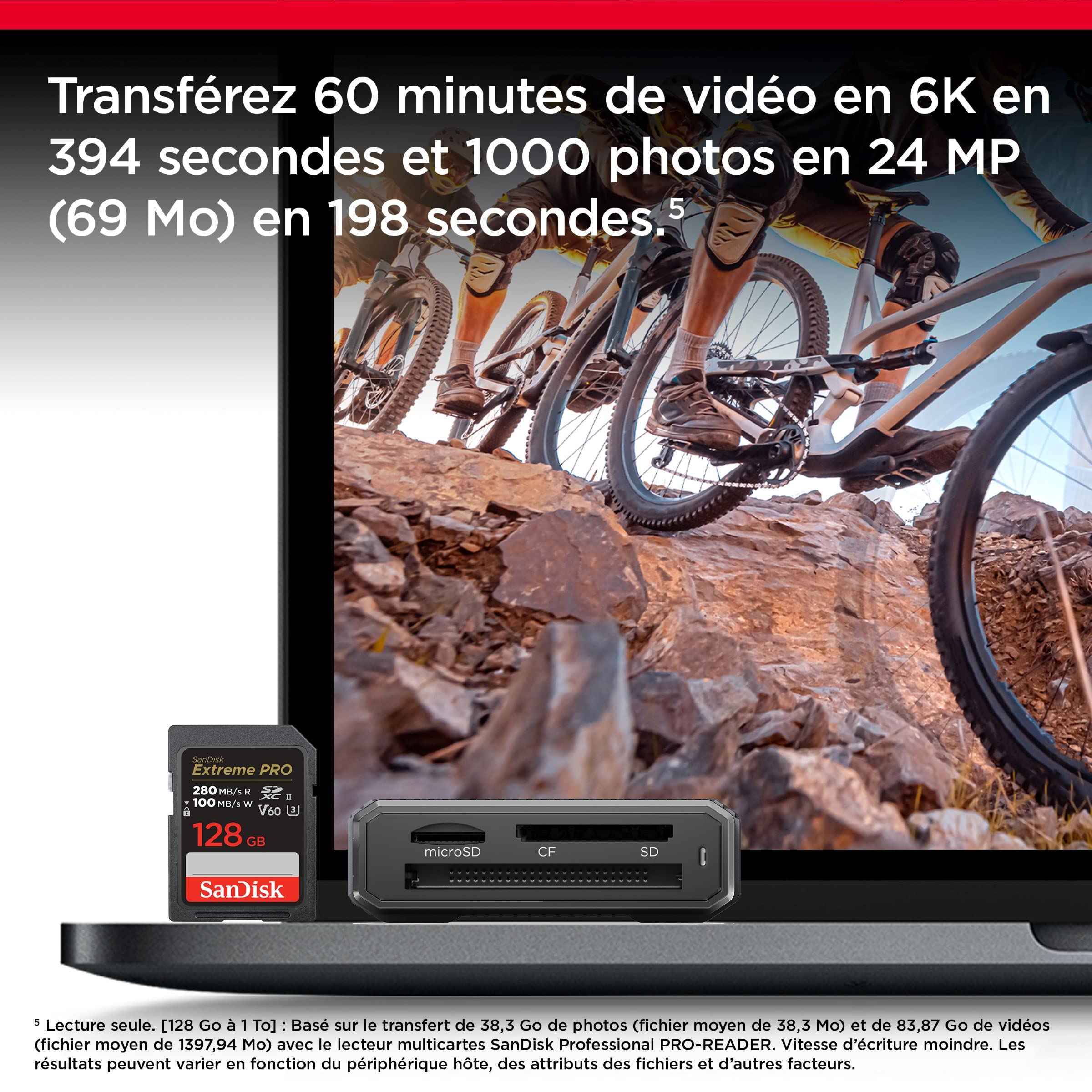 SanDisk Extreme PRO Carte SDXC 128 Go (Carte SD V60, Vitesse de Lecture jusqu'à 280 Mo/s, UHS-II, 6K, 4K UHD, logiciel de récupération des données RescuePRO Deluxe, Class 10, U3)