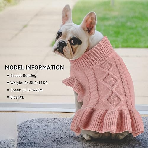 Miniatura 7 de ALAGIRLS Suéteres para perros grandes, niños y niñas, suéter de cuello alto clásico de punto trenzado, vestido de invierno para mascotas, ropa de