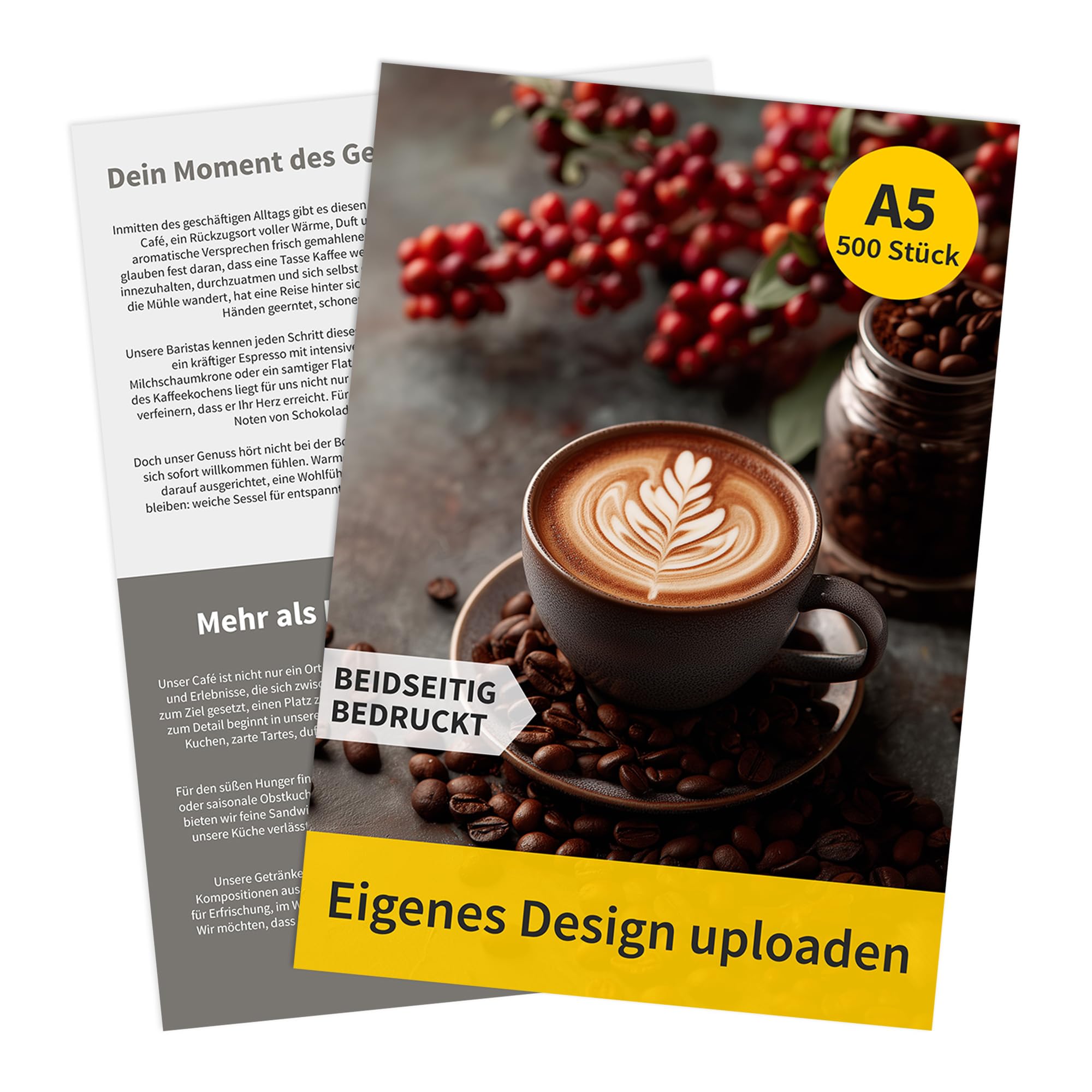 Flyer - 500 Stück - A5 - hoch - beidseitig - Standard 170g glänzend | Flyer drucken, 500 Stück, A5, Hochformat, Standard, 170g Papier, beidseitig, glänzend