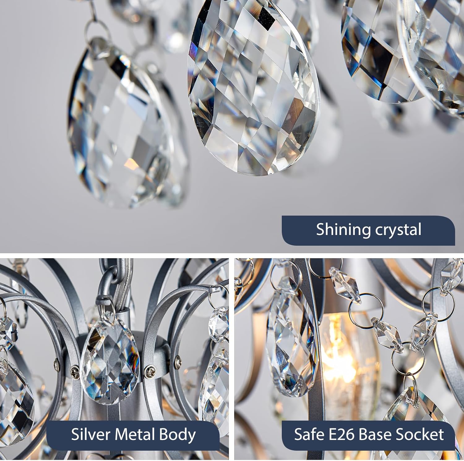 Bestier Modern Pendant Chandelier Crystal Raindrop Lighting Ceiling Light Fixture Lamp for Dining Room Bathroom Bedroom Livingroom entryway 1 E26 Bulbs Required D13 in x H16 in - 
