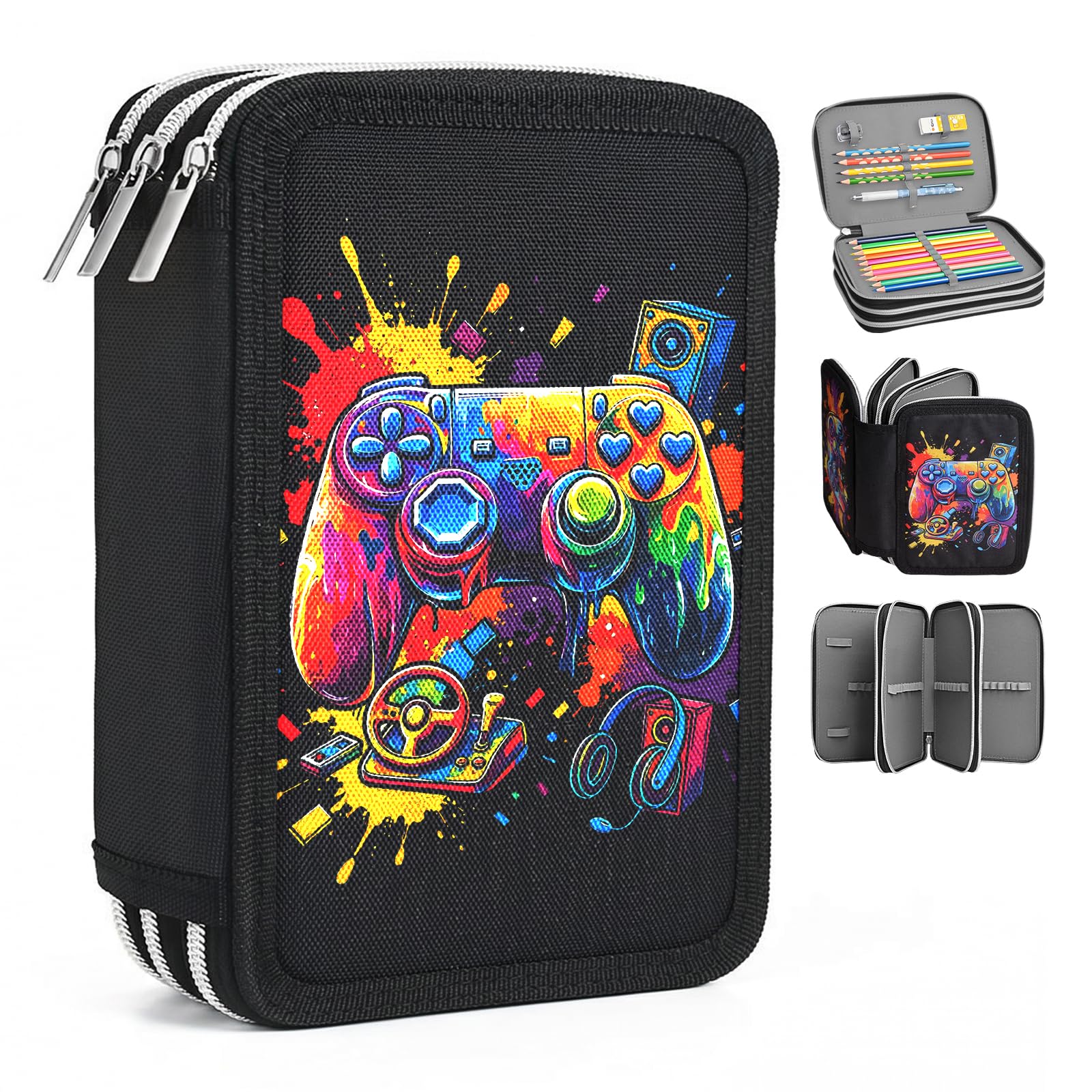 CenviaLuxy Large Pencil Case, 57 Slots Drawing Pencil Case Multicompartment Painting Storage Stationery Pouch for Office Art Supplies Coloring Pencils Craft Tool (Black)