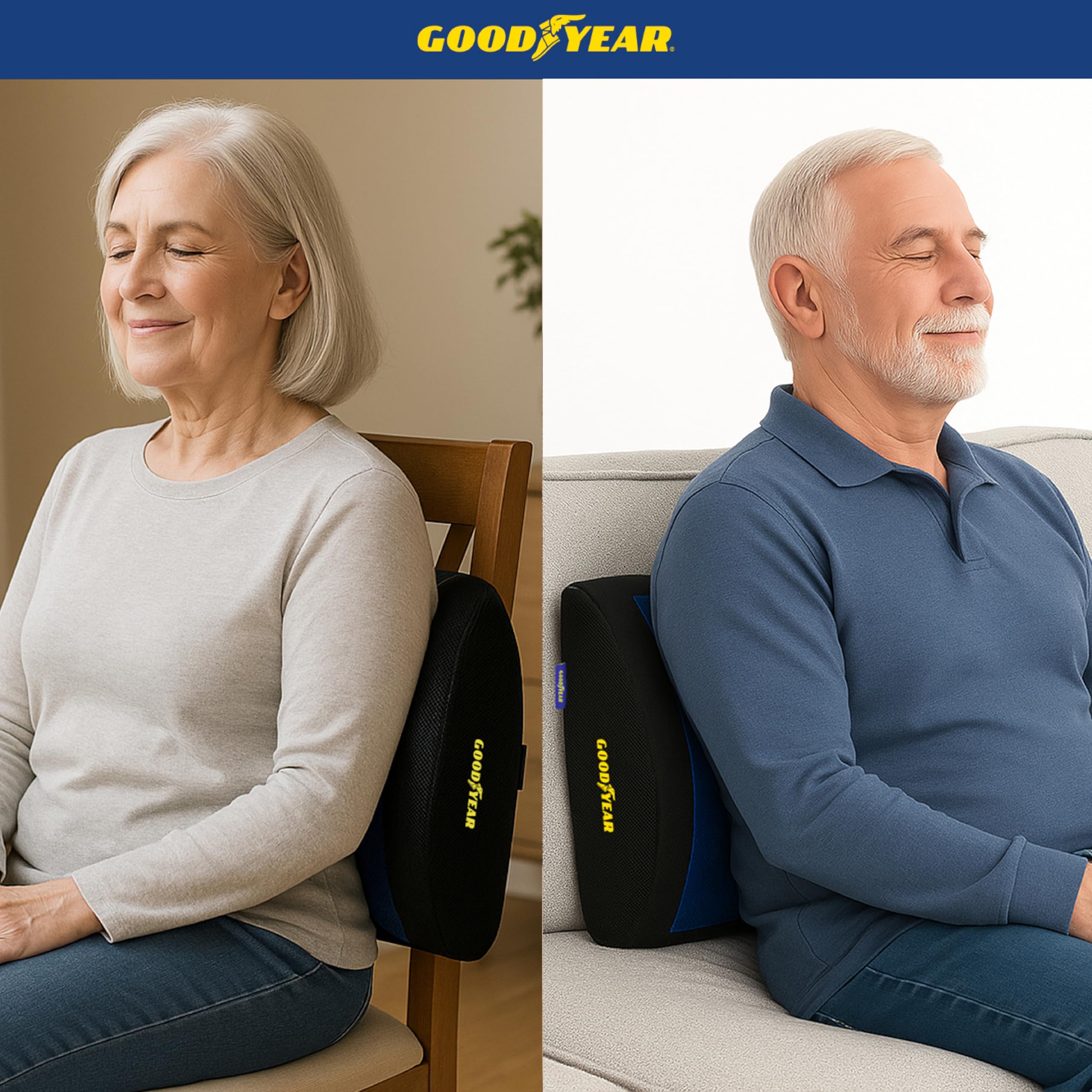 Goodyear GY1217 Coussin Lombaire rafraîchissant en Mousse à mémoire de Forme de qualité supérieure pour soulager Les douleurs dans Le Bas du Dos Sangle réglable pour différentes Tailles de siège