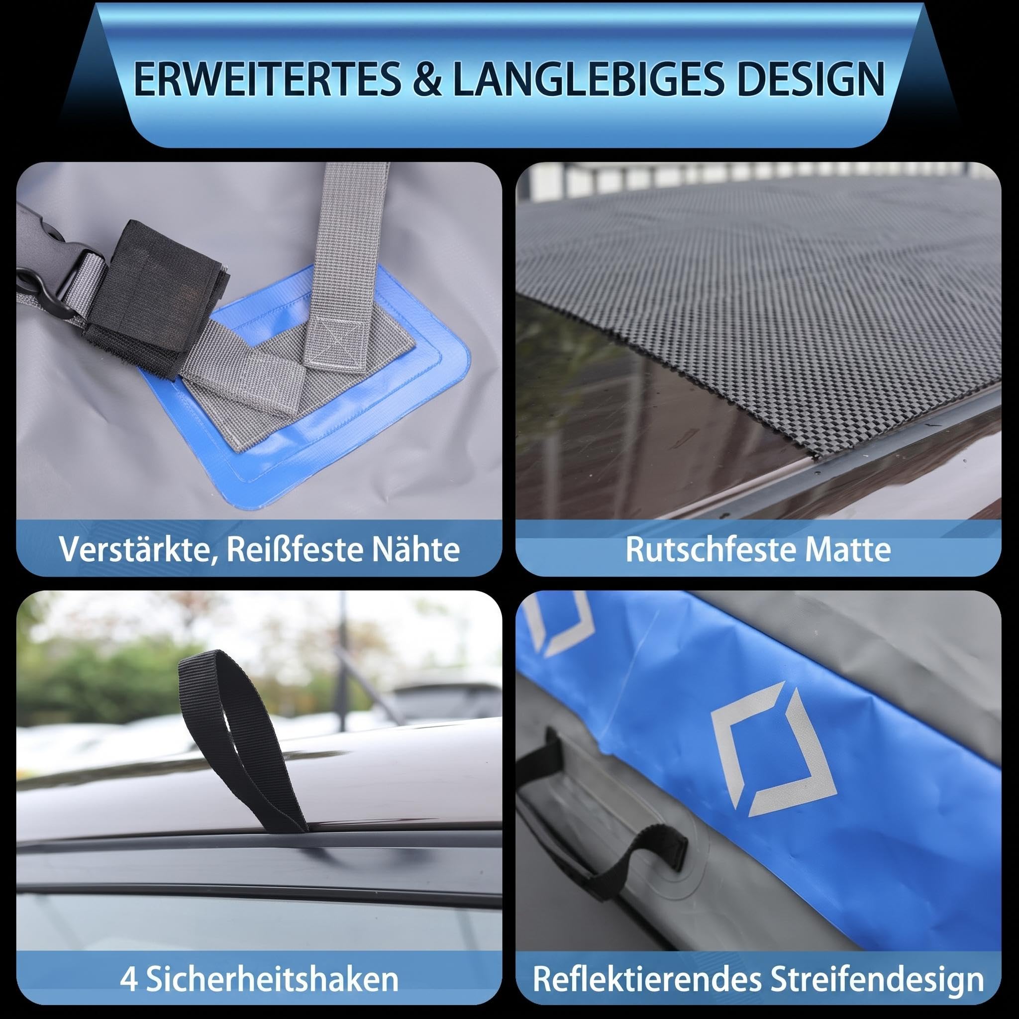 Dachbox Universal für Auto mit/ohne Dachreling, Wasserdicht | Dachkoffer aus 500D PVC, Faltbare Dachtasche mit Anti-Rutsch-Matte, Einfach Montage und Große Kapazität (595 L / 21 Kubikfuß)