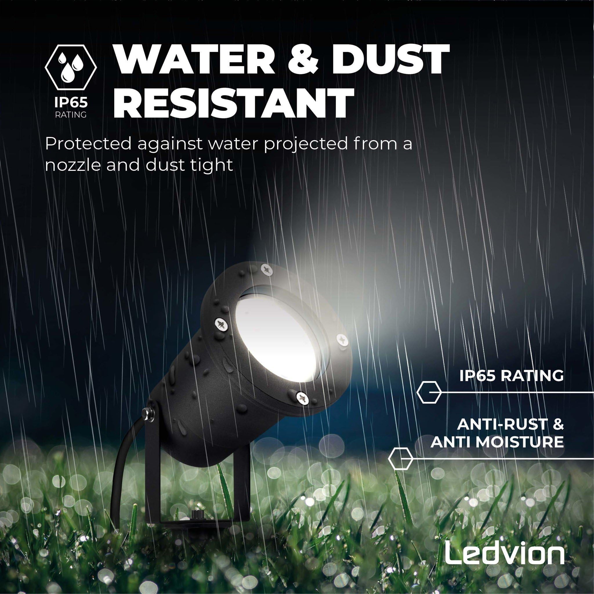 Ledvion 6er Set Gartenstrahler mit Erdspieß IP65 3W 6500K GU10 dimmbar | Fuer Garten Terrasse Einfahrt Wege Beete und dekorative Aussenbeleuchtung