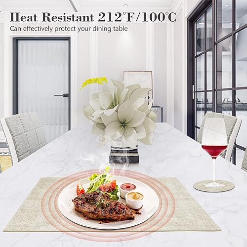 Miniatura 3 de Juego de 6 manteles individuales de piel sintética, resistentes al calor para mesa de comedor, fáciles de limpiar, antideslizantes, impermeables,