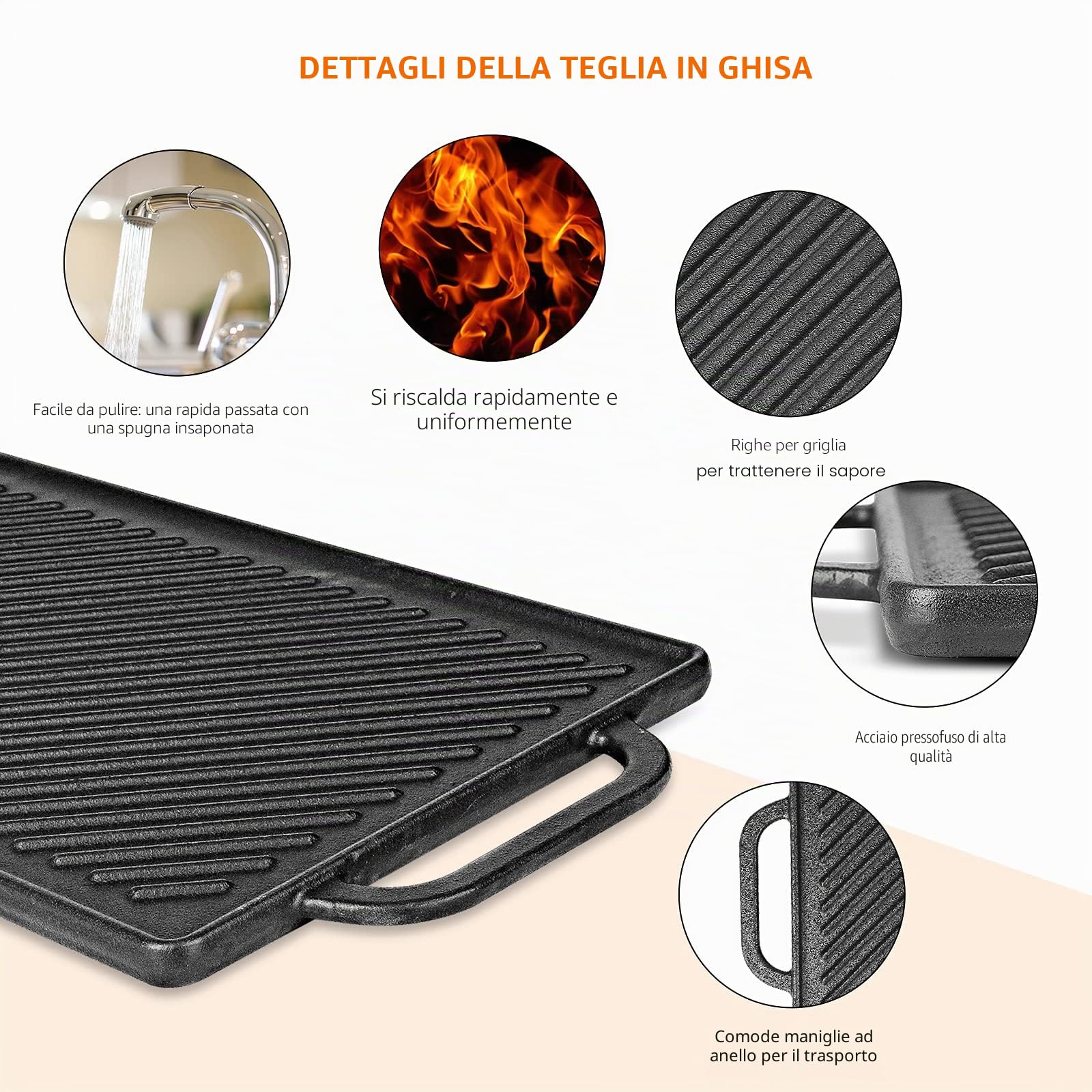GFTIME Piastre in ghisa 33 x 21 cm per forno, fornelli e grill, piastre in ghisa, reversibili, griglia in ghisa, griglia per cottura e grill 2 in 1, 1 confezione