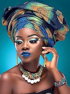 Bimkole DIY 5D Diamond Painting Kits African Customs Exotic Women, Full Drill Rhinestone Embroidery Set by Number Kits Paint with Diamonds Cross Stitch Home Wall Decor 12x16in