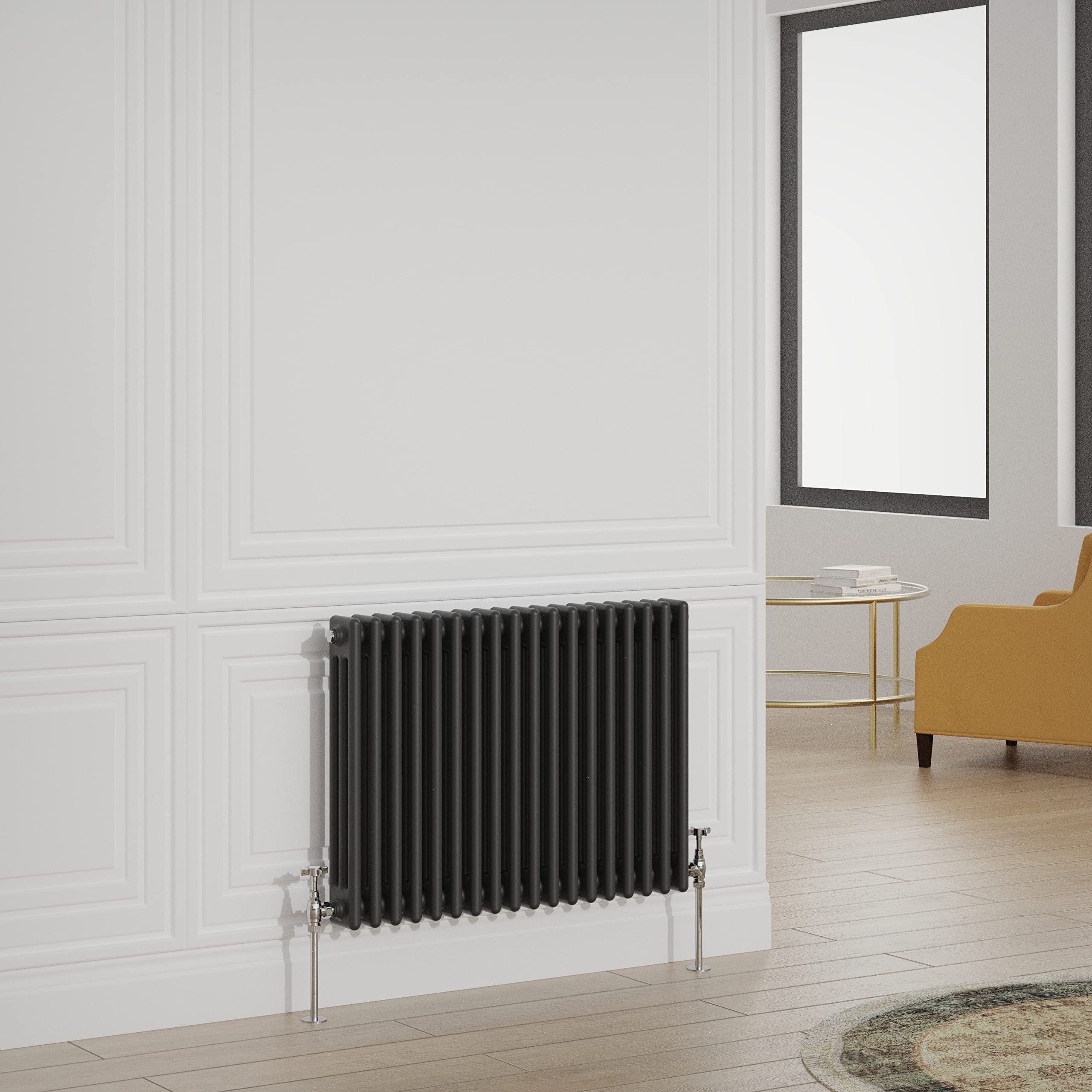 Warmehaus Traditional Radiator Triple Column Black Horizontal Cast Iron Style Central Heating Radiator - 600x830mm