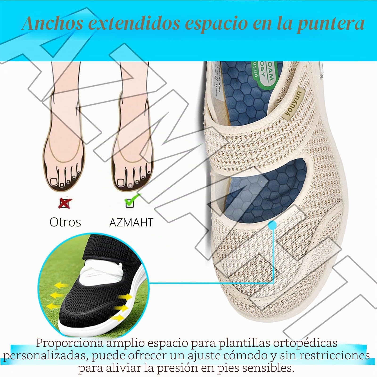 Zapatos pies Diabeticos Mujer Deportivas CuñA Interior Zapatos cómodos para juanetes Zapatillas Cómodas Ancho Especial ortopédicos Caminar ortopédicas Fascitis Plantar,Azul,39 EU