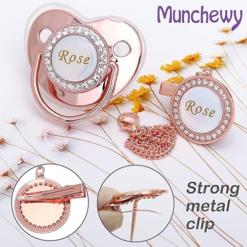 Miniatura 3 de Rose Gold Pacifier Personalized Name, Customized Bling Pacifier Gift Set with Gift Box Greeting Card, Glitter Crystal Luxurious Dummy Ideal Gift for