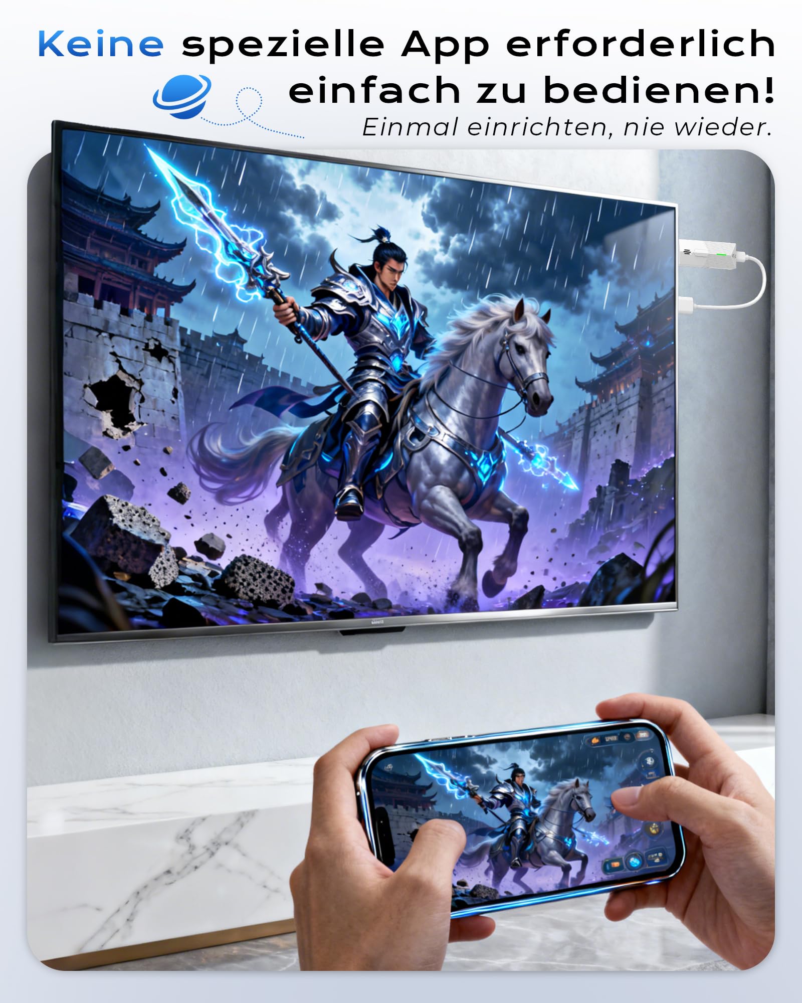 Wireless Display Dongle Adapter HDMI 1080P@60Hz, 5GHz AirPlay/Miracast für TV/Projektor (kompatibel mit Smartphone, Tablet, PC/Mac)