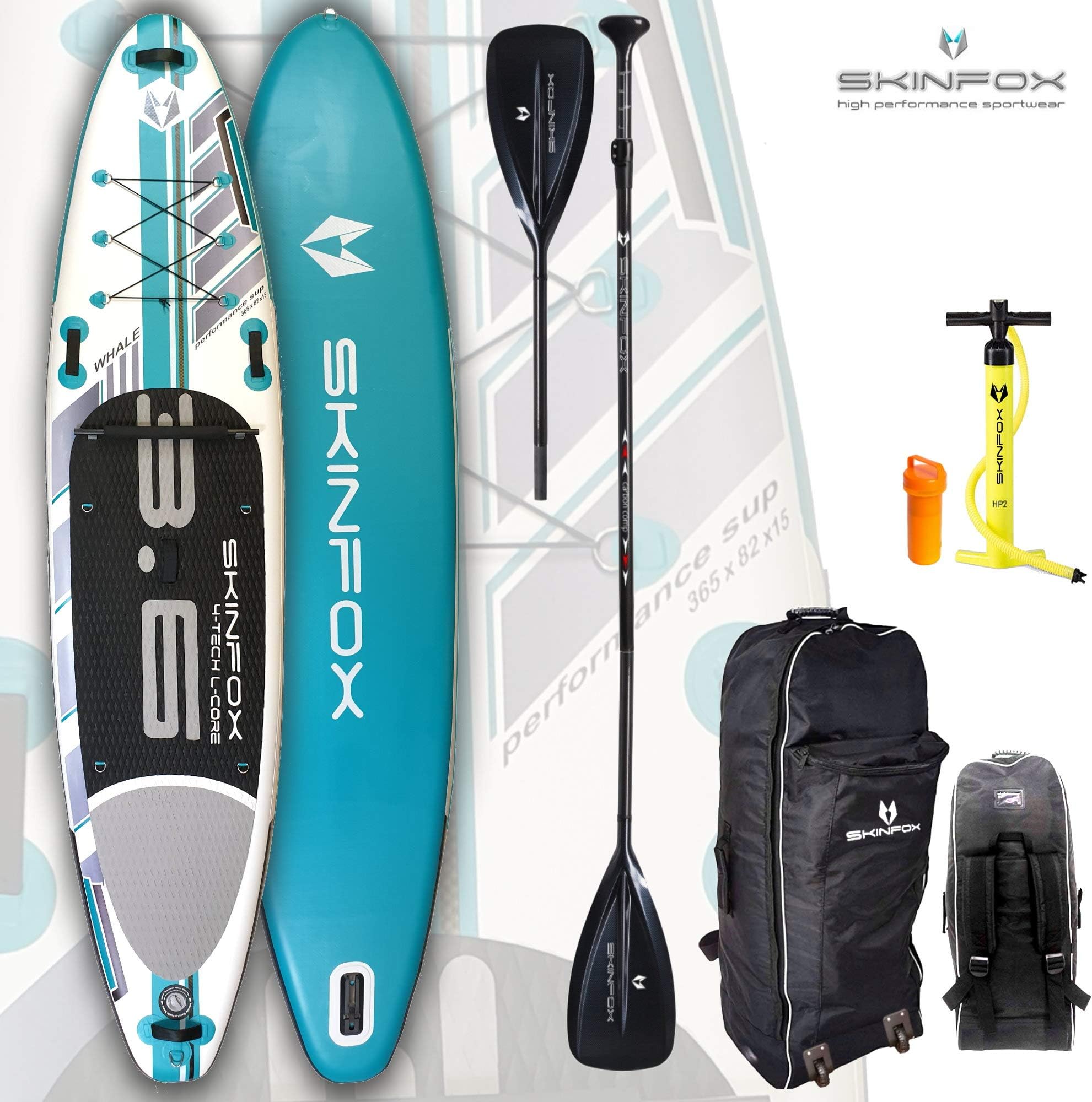 SKIN Fox carbon set, paddle board SUP 365X80X15, aqua marina double layer whale SUP board., Board,Bag,Pumpe,CARBON-Paddle