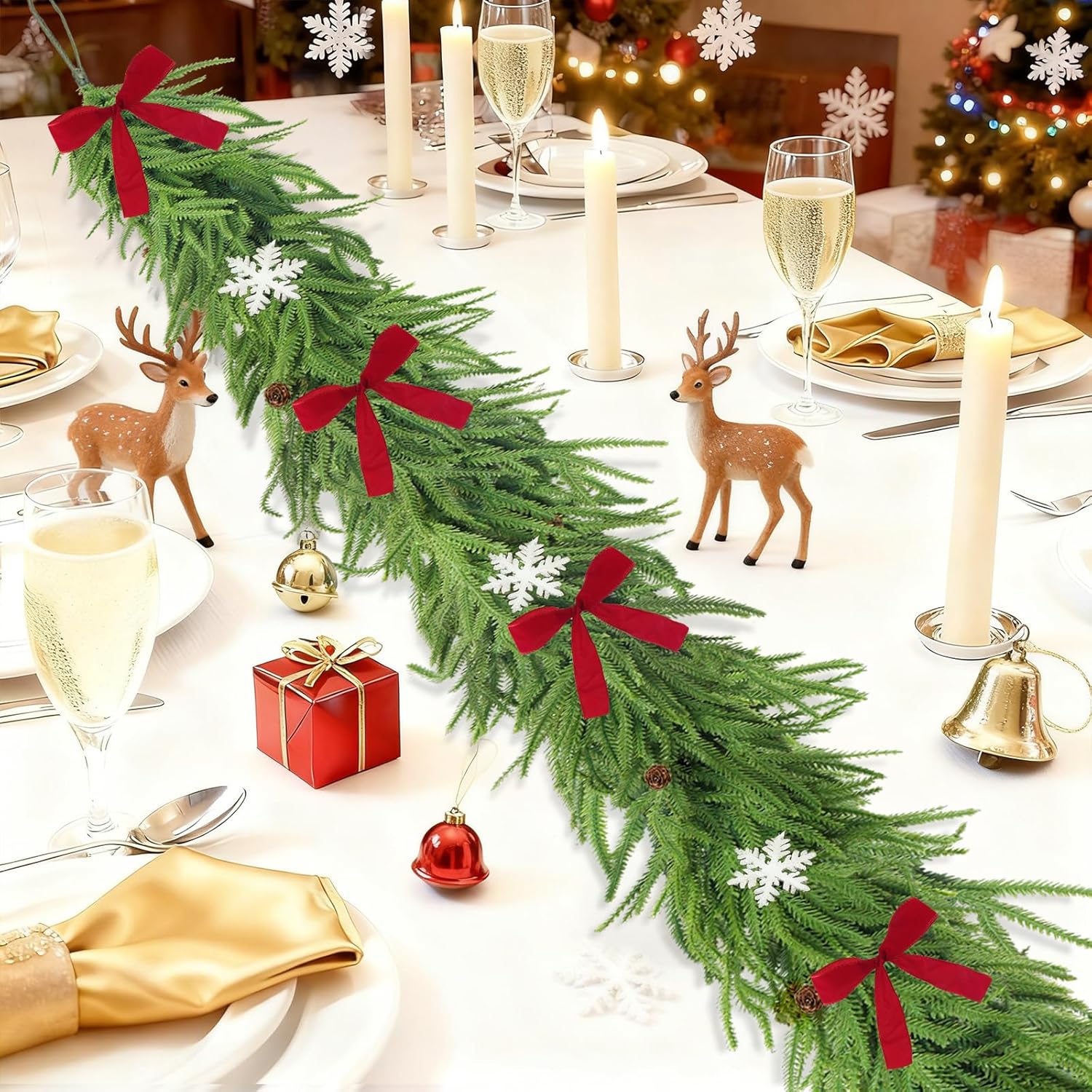 6FT Norfolk Pine Christmas Garland, Real Touch Artificial Garland with Bows & Pinecones, Winter Faux Greenery for Mantel, Fireplace, Table, Stairs, Wall, Indoor Outdoor Christmas Decor - Image 9